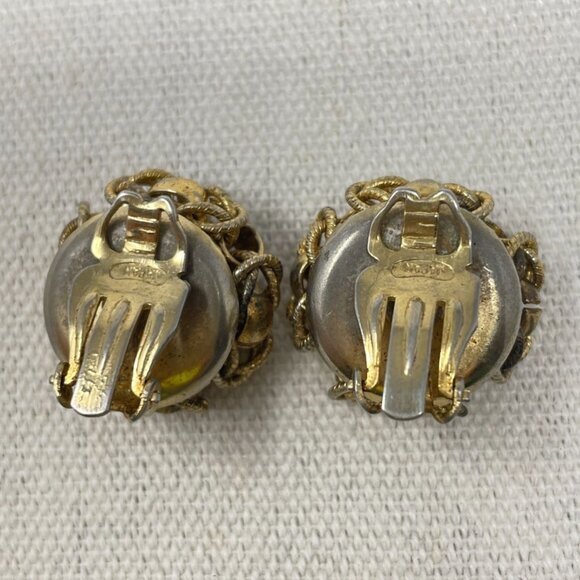 Vintage Gold-Tone Clip-On Earrings Intricate Knot‎ Design Marked Japan Artsy MCM - Picture 6 of 8